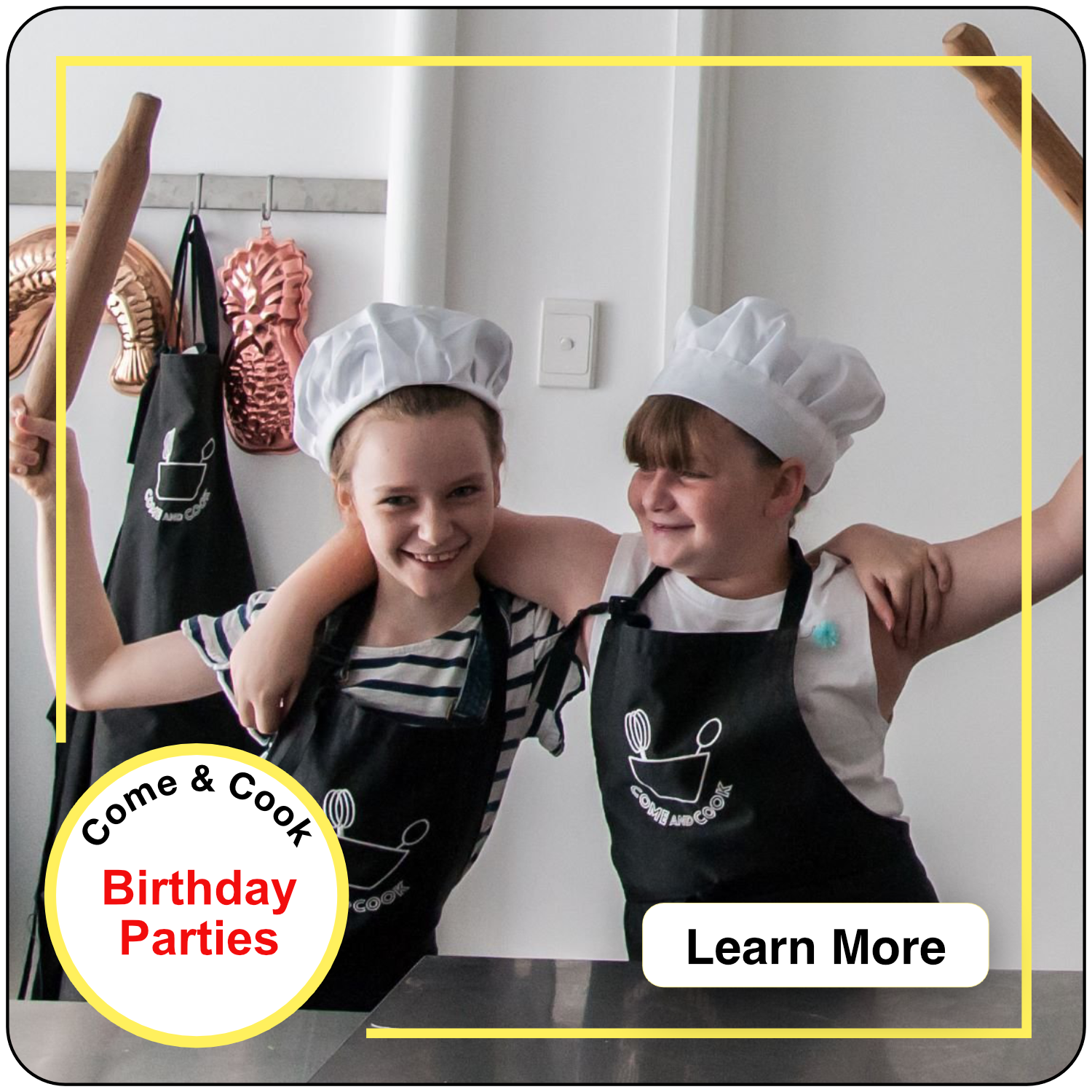 Children celebrating at a Come and Cook birthday party